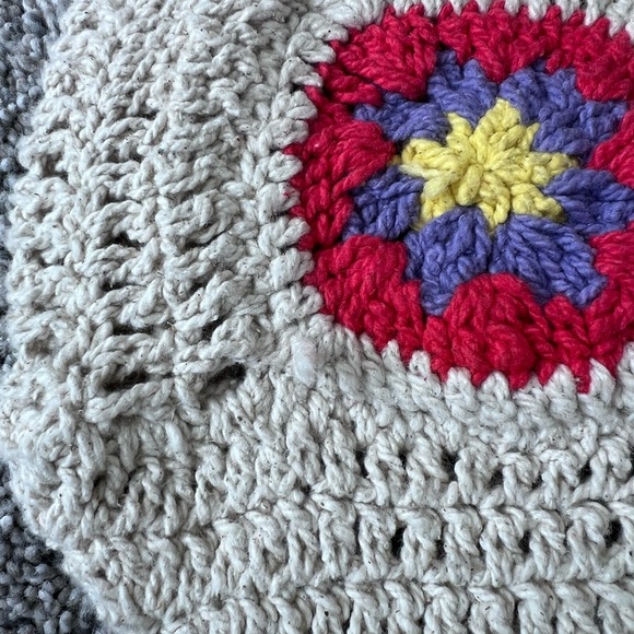 Granny Square Purse Boho Crochet Tote Bag No-Stretch Straps Cream - Picture 3 of 9